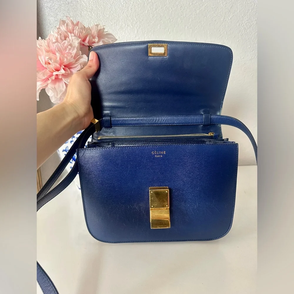 Celine medium box bag in blue and leige leather - Picture 7 of 10